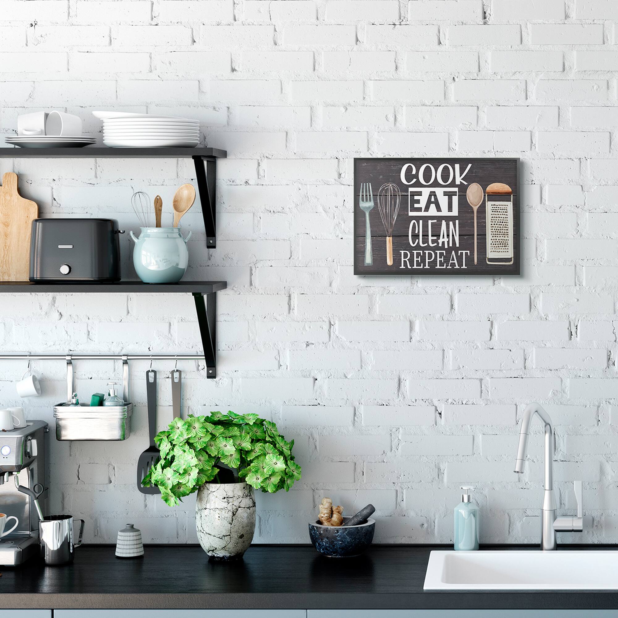 Stupell Industries Cook Eat Clean Humorous Quote Rustic Kitchenware in Frame Wall Art